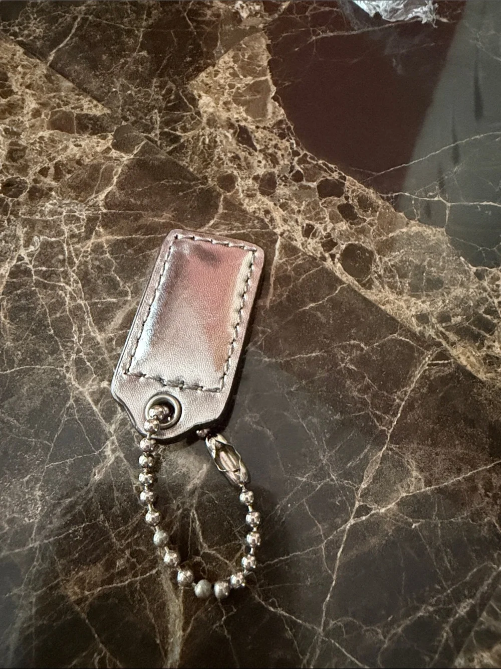 Coach Metallic Silver Leather Tag Key Holder